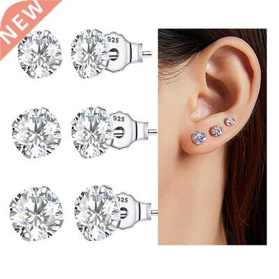 bamoer 3 Pairs Stud Earrings Set  Sterling Silver Stone C