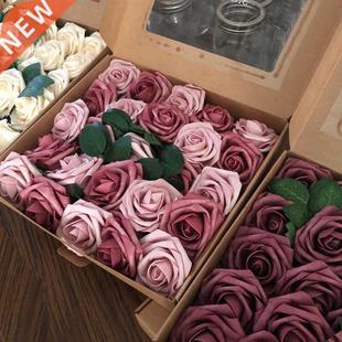 25pcs/box Artificial Flowers Blush Roses Realistic Fake Rose