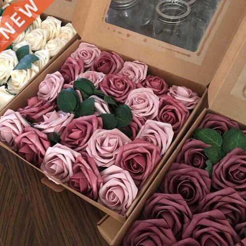 25pcs/box Artificial Flowers Blush Roses Realistic Fake Rose