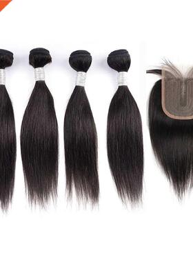 4 Bundles With 4x1 Lace Closure 200g/Lot raight Remy India