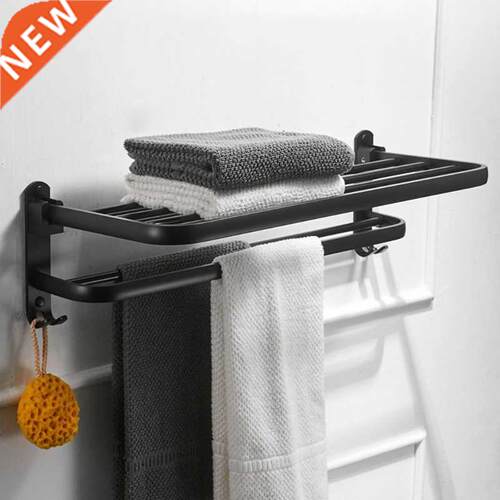 Space Aluminum Black Towel Rack Wall Mounted Folding Towel H