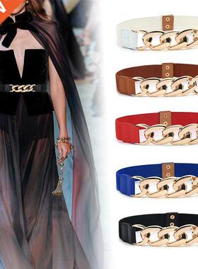 Elastic Wide Women Wasit Belt Gold Metal Chain Belt Faion