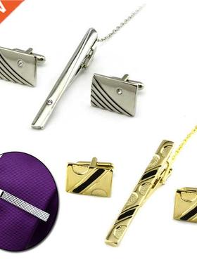 Gold Tie Clip and Cufflink Set For Men Classic Meter Tie Cli