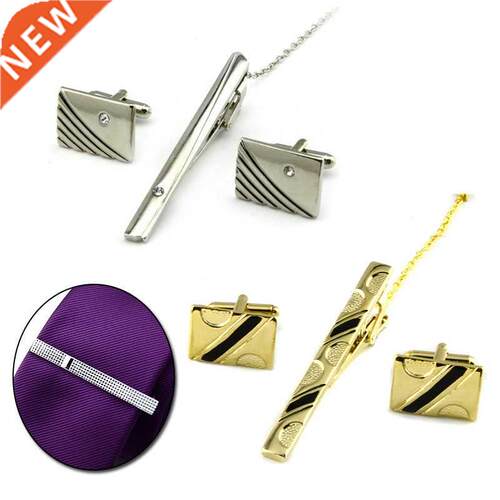 Gold Tie Clip and Cufflink Set For Men Classic Meter Tie Cli