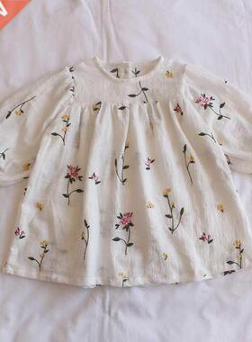 Toddlers Kids Princess Dresses Embroidery Floral Puff Sleeve