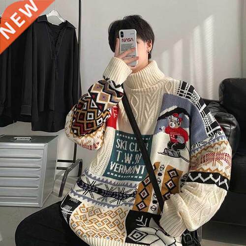 2022 Winter Men Turtleneck Sweaters Christmas ski bear Knitt