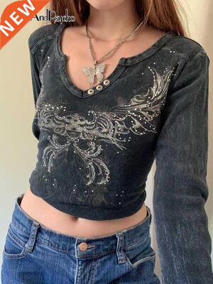 Graphic Print Retro Y2K Crop Tshirts Vintage Harajuku Grunge