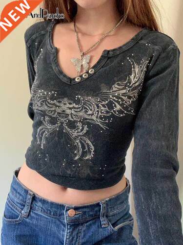 Graphic Print Retro Y2K Crop Tshirts Vintage Harajuku Grunge