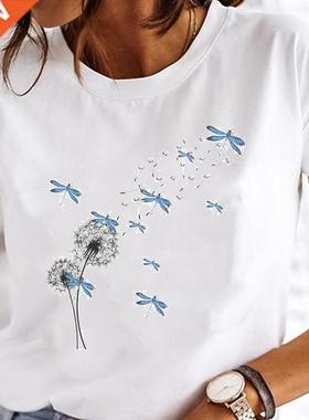 Women Print Clothes Watercolor New Lovely Female Tops Tee Ts