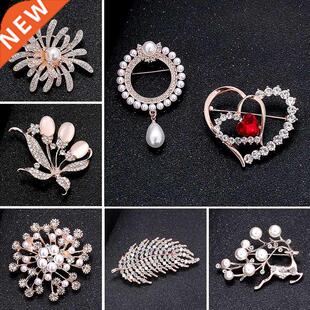 Women Flower Large Brooches Lady Rhinestone Pearl Corsage Br