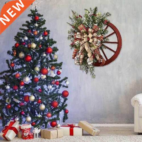 Christmas Winter Wreaths-farmhouses Red Wagon Wheel Wreath
