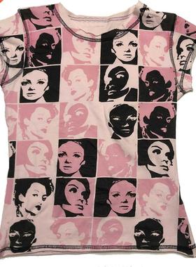 l Vintage Crop Top Y2K Aesthetic Face Portrait Graphic T-shi