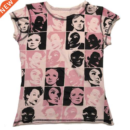 l Vintage Crop Top Y2K Aesthetic Face Portrait Graphic T-shi