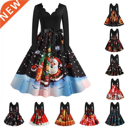 2021 Christmas Costume Party Dress Long Sleeve Deep V-neck V