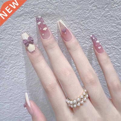 24pcs Wearable Pink Press On Fake Nails Tips With Glue false