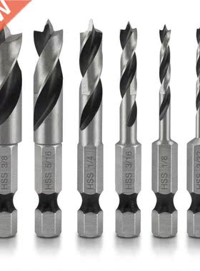 6 Pieces HSS Brad Point Stubby Drill Bit with 1/4-inch Quick