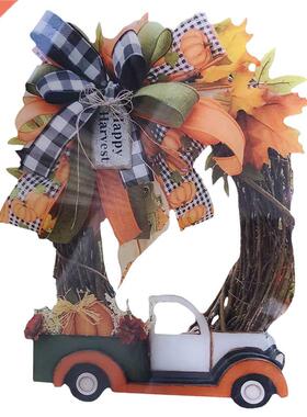 Autumn Car Wreath Pumpkin, Maple Leaf Wreath for Front Door