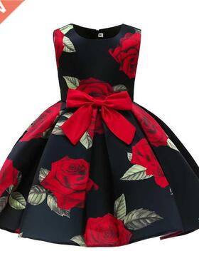 Children Wedding Dresses 2022 Spring Summer New Rose Print K