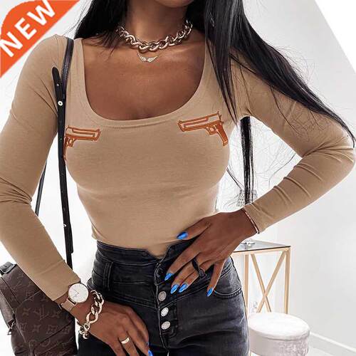 OMSJ Casual ndy Gun Embroidery Rompers Long Sleeve U Neck Bo