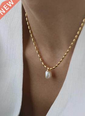 Titanium With 18K Gold Beads Chian Real Pearl Choker Necklac