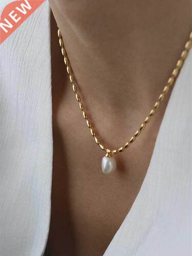 Titanium With 18K Gold Beads Chian Real Pearl Choker Necklac