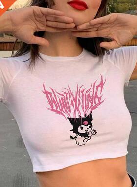 Kawaii Cartoon Graphic Print T-shirt Women Harajuku Aestheti