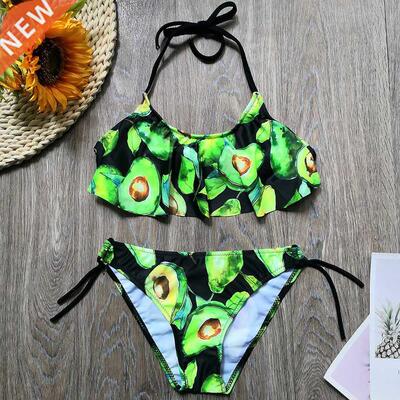 5-14 Years Girl Swimsuit Kids Tropical Avocado Print Teenage