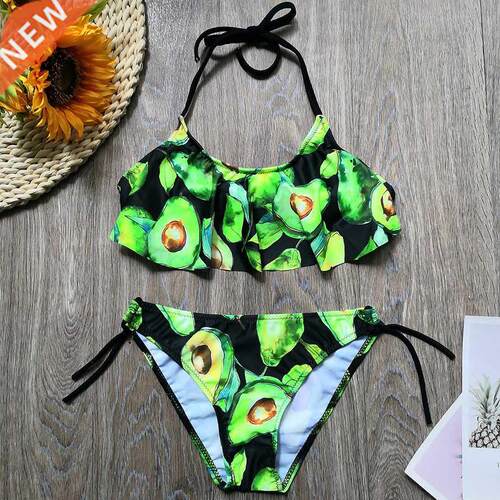 5-14 Years Girl Swimsuit Kids Tropical Avocado Print Teenage