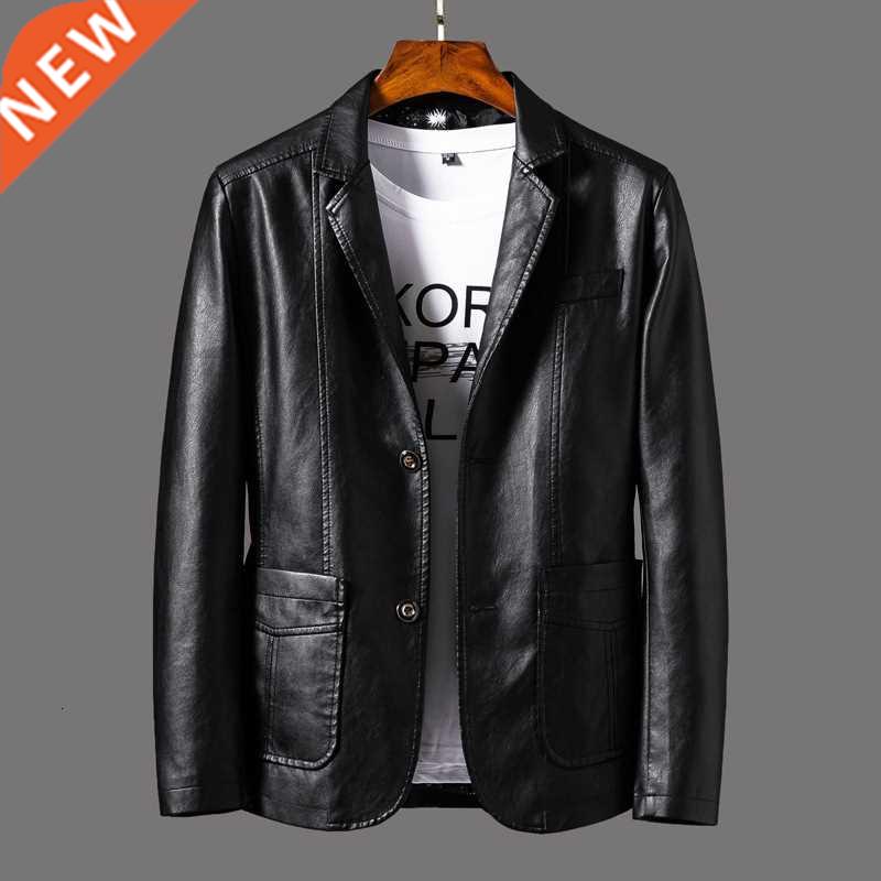 New Handsome Black Suit Leather Jacket Men nd Loose Coat Man图片