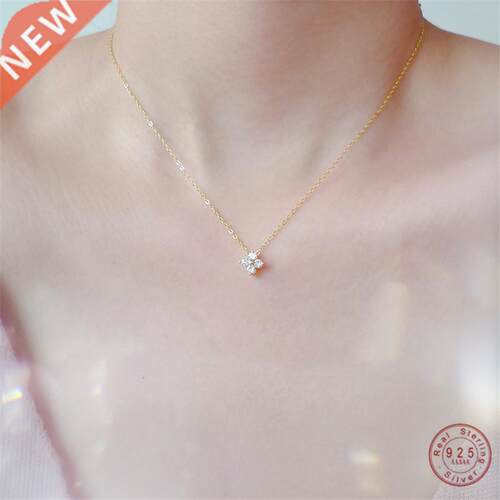 925 Sterling Silver European Simple Crystal Flower Pendant C