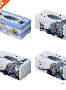Mediterranean Style Tissue Box Cover Wooden Rectangular
