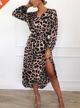 Leopard Dress 2021 Women Chiffon Long Beach Dress Loose Long
