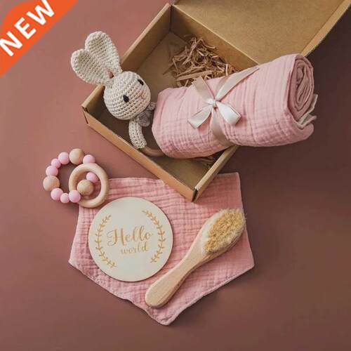 1Set Baby Bath Toy Set Baby Bath Towel Wooden Rattle Bracel