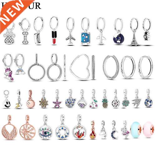 HAPOUR Moments Charm Silver Color Hoop Earrings for Women Ea