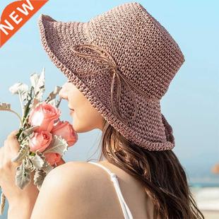New Lades Sun Hat For Women Bowknot Raffa Straw Hat Foldab