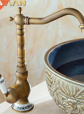 Antique Brass Basin Faucets Bathroom Sink Mixer Deck Mounte