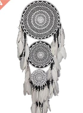 Extra Large Boho Dream Catcher with  Circles White Feather