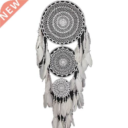 Extra Large Boho Dream Catcher with  Circles White Feather
