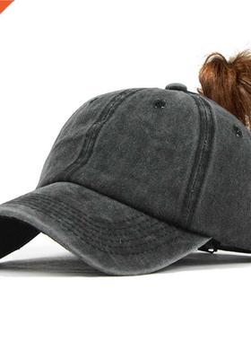 Women Baseball Cap tail Hat Cotton Cap Long Hair Hat Sunproo
