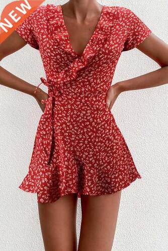 Summer Women’s Floal A-Line Dress Sweet Elegant Floral Ruff