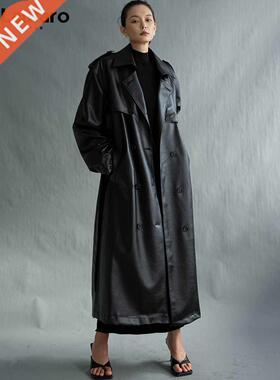Lauto Autumn Extra Long Oversized Black Faux Leather nch C