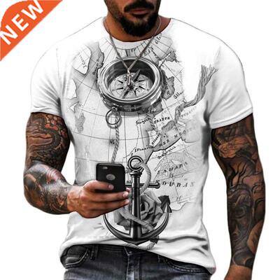 Summer Compass 3D Printed Men's T-shirts Hip-Hop Style Large