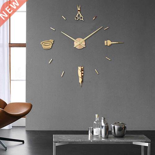 Barber Pole Shears Beauty Salon DIY Wall Art Giant Clock Bi