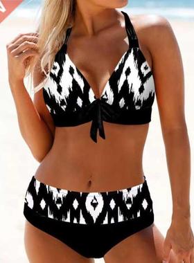 Summer Women's Large Swimsuits Print Plus Size Swimwear 2022