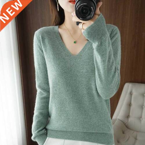 Autumn Winter New Cashmere Sweater Women Keep Warm V-neck Pu