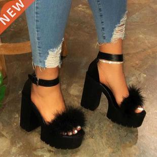 Female Shoes Fashion Thick High Heels Sandals Rhinestone Wom