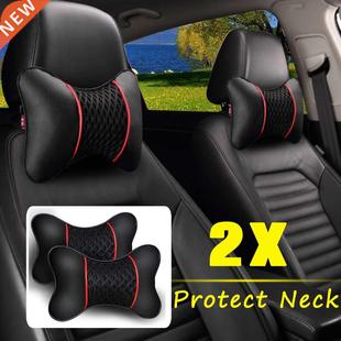 2Pcs PU Leather Knitted Car Pillows Headrest Neck Rest Cushi