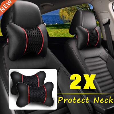 2Pcs PU Leather Knitted Car Pillows Headrest Neck Rest Cushi