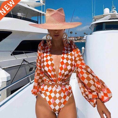 Vintage One Piece Swimsuit Female 2022 Long Sleeve Swimwear