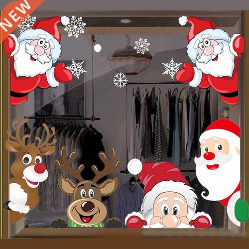 1pcs Christmas Window Stickers decorations Santa Elk Wall